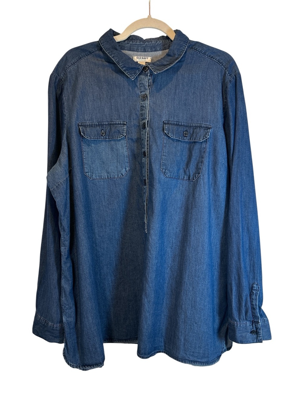 Old Navy Blue Denim Tunic  button Shirt size XXL